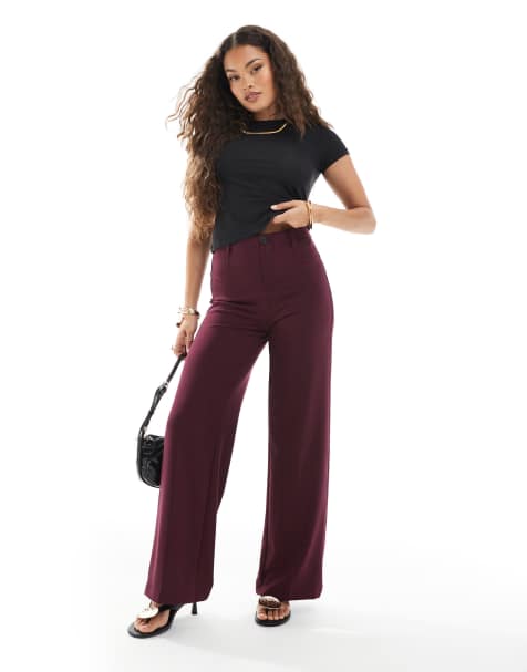 Bershka Petite tailored trouser in burgundy - view 1