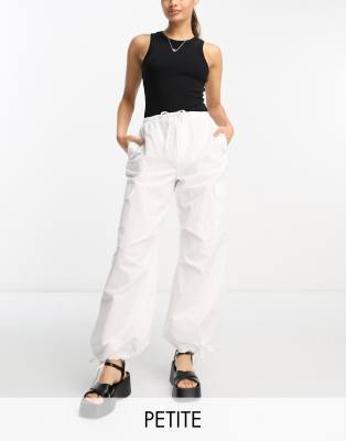 Bershka Drawstring Waist Cargo Pants In White