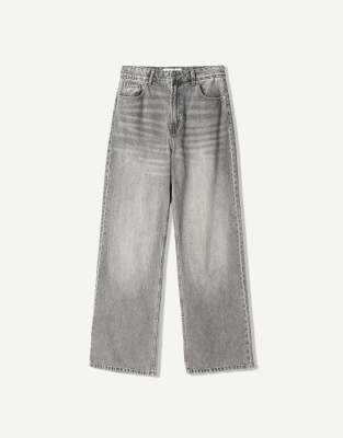 Bershka Petite - Weite Jeans in Grau