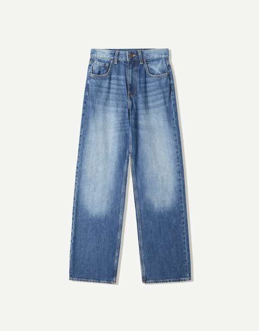 Bershka Petite wide-leg '90s jeans in denim blue ASOS