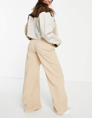 bershka wide leg trouser in ecru