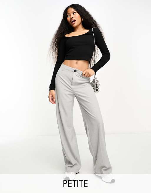 Bershka Petite wide leg dad pants in pale grey