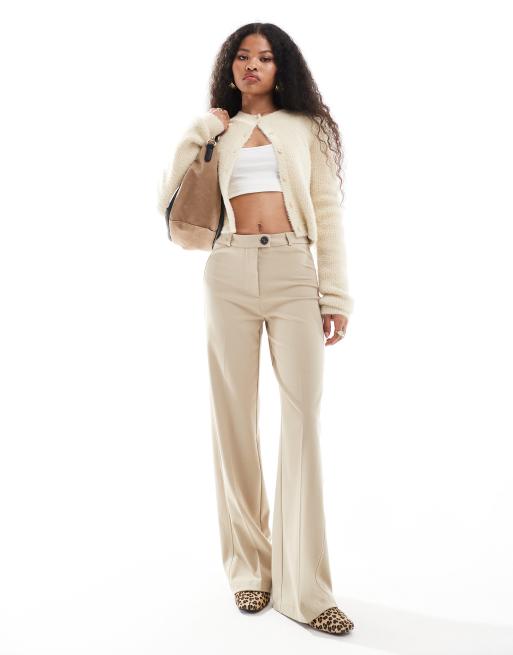 Bershka Petite wide leg dad trousers in sand