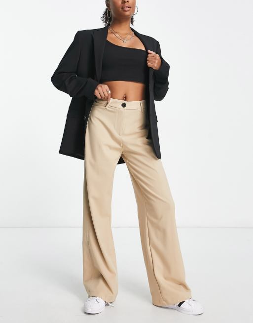 Bershka pleat top slouchy pants in camel