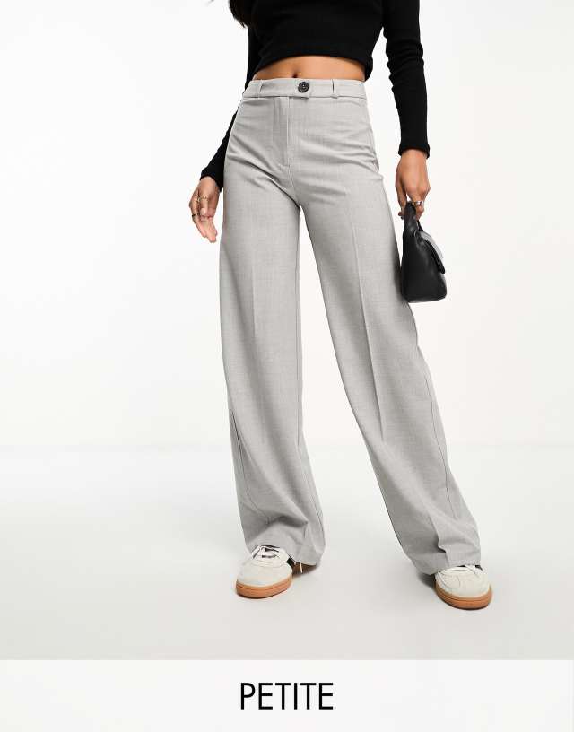 Bershka Petite wide leg slouchy dad tailored pants in dark gray