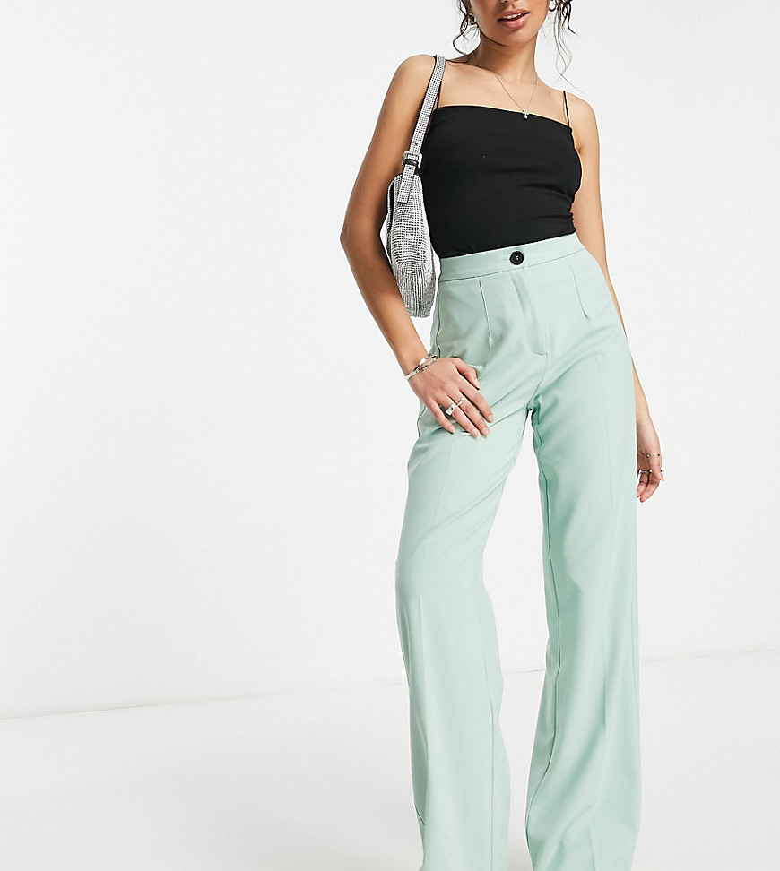 Bershka Wide Leg Slouchy Dad Tailored Pants In Sage - Part Of A Set-green