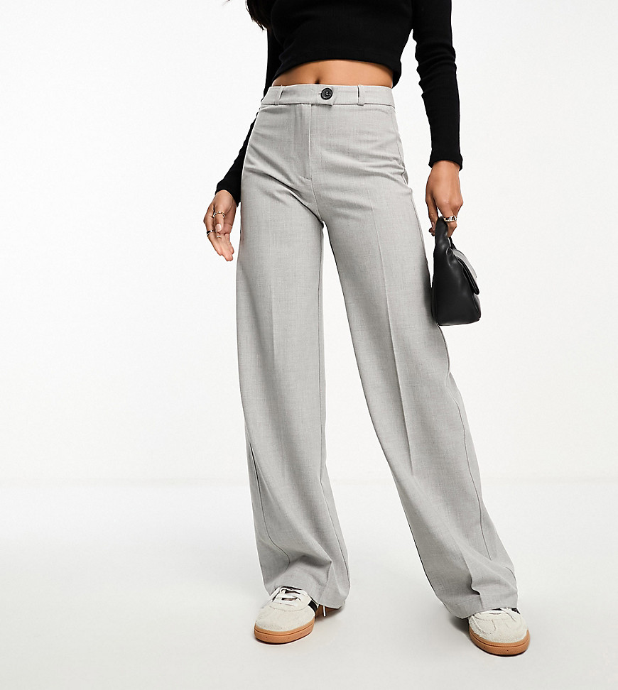 Petite wide leg slouchy dad tailored pants in washed gray