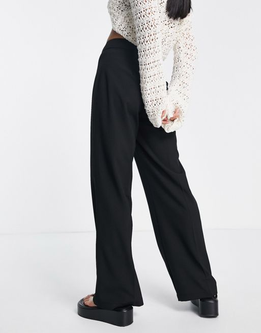 ASOS DESIGN fold over ruched waist flare trousers in black