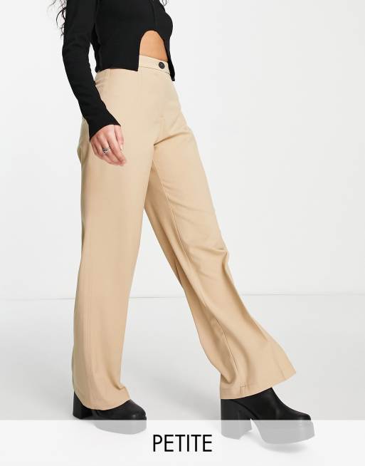 Bershka Petite wide leg slouchy dad tailored trousers in camel