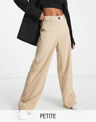 Bershka Petite wide leg slouchy dad tailored trousers in camel | ASOS