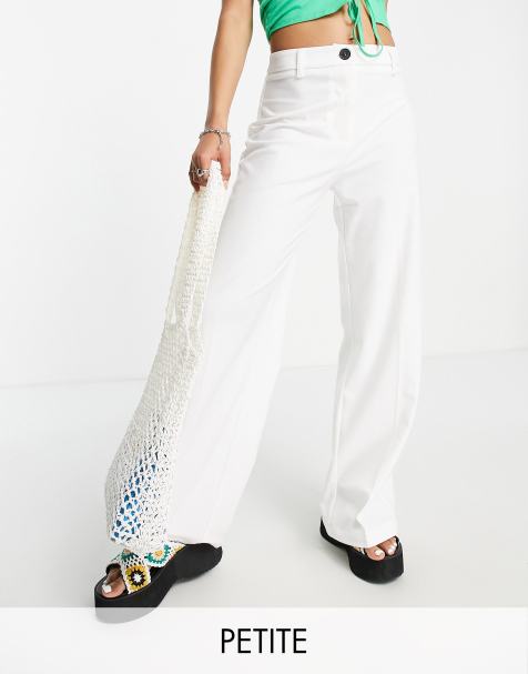 Bershka Petite wide leg slouchy dad tailored trousers in off white - view 1