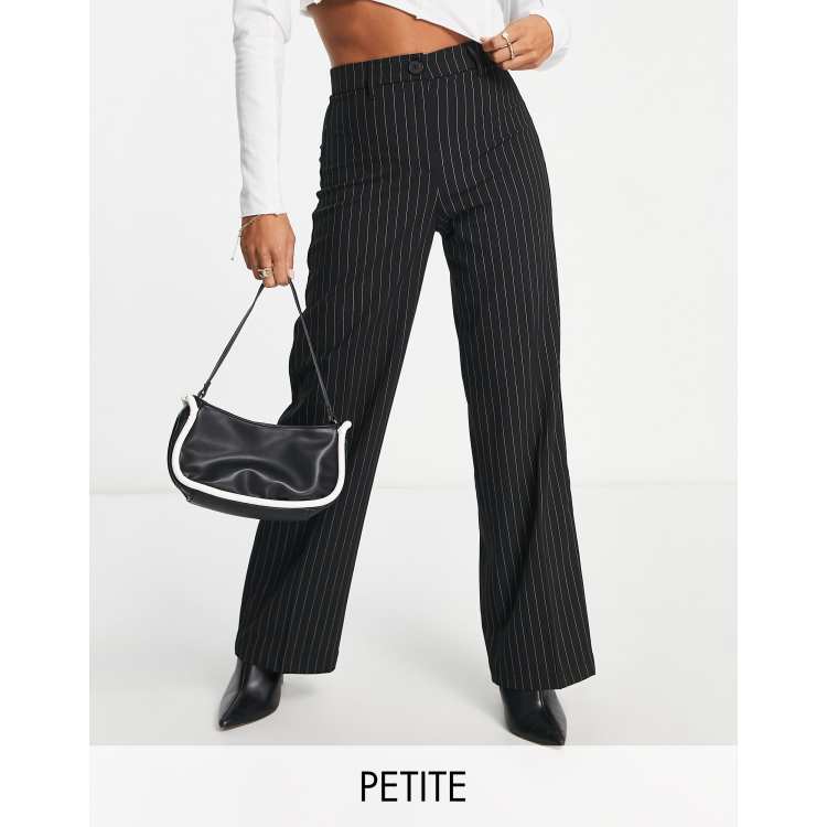 Bershka double waistband wide leg tailored trousers in grey pinstripe