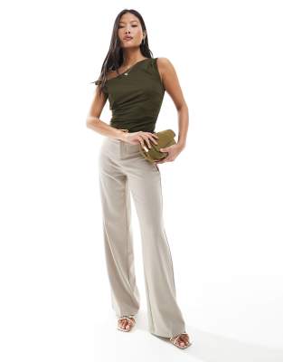 Petite wide leg tailored pants in beige melange-Neutral