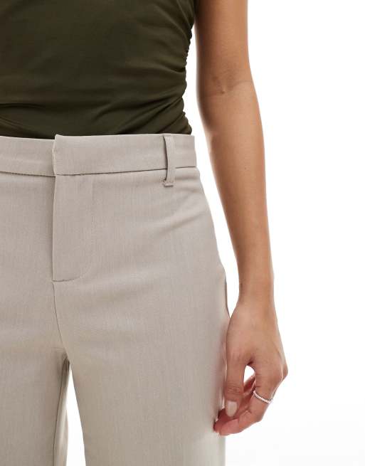 Bershka Petite wide leg tailored pants in beige melange, 3 of 5