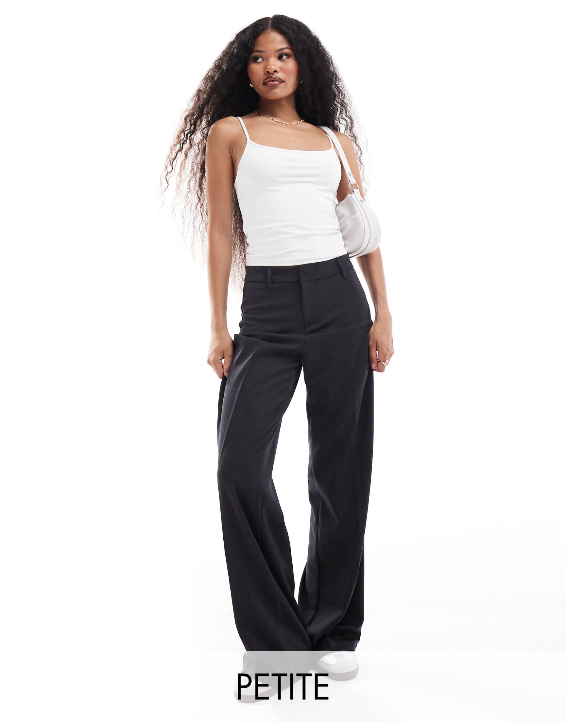 bershka petite wide leg tailored pants in charcoal