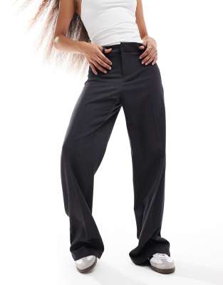Bershka Straight Leg Faux Leather Pants In Black In Gray