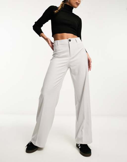 Bershka Petite wide leg tailored pants in pale gray