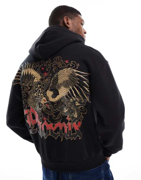Bershka phoenix back graphic hoodie in black - view 1