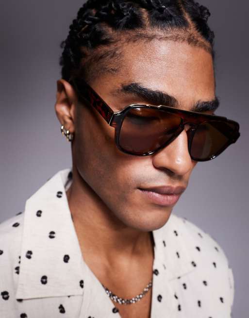 Bershka – Pilotensonnenbrille in Schildpattoptik in Braun, 2 von 3