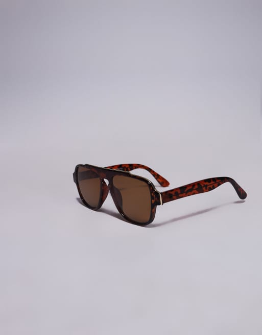 Bershka – Pilotensonnenbrille in Schildpattoptik in Braun, 3 von 3