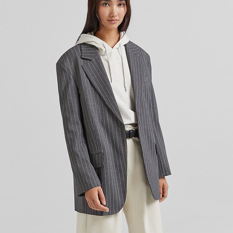 Bershka pinstripe blazer in gray | ASOS Bershka pinstripe blazer in gray | ASOS