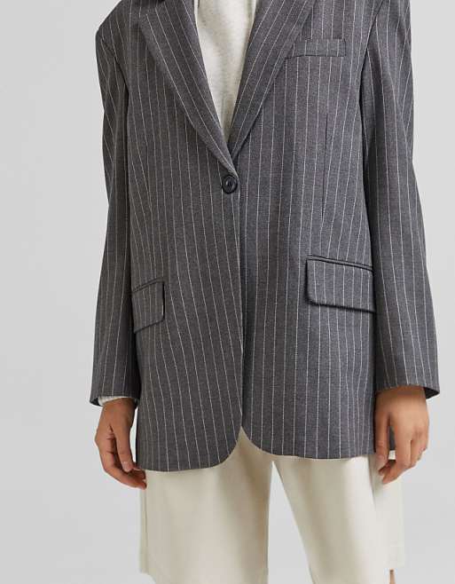 Bershka pinstripe blazer in gray | ASOS Bershka pinstripe blazer in gray | ASOS
