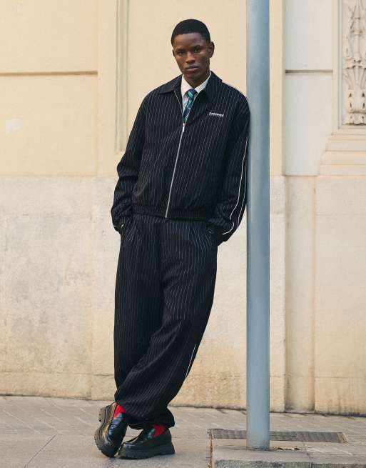 Bershka Pinstripe zip-up jacket in blue, 2 of 6