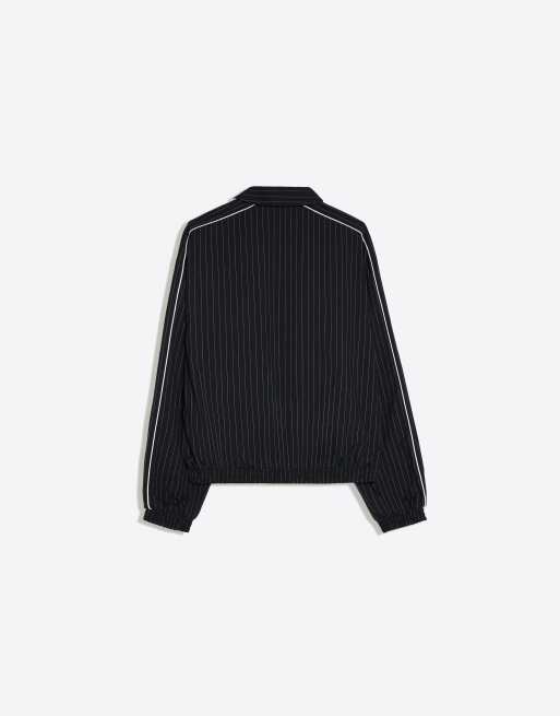 Bershka Pinstripe zip-up jacket in blue, 6 of 6