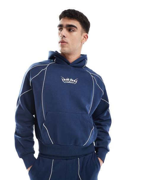 Bershka piped co-ord hoodie in blue - view 1