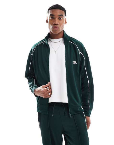 Bershka piped co-ord track jacket in green - view 1