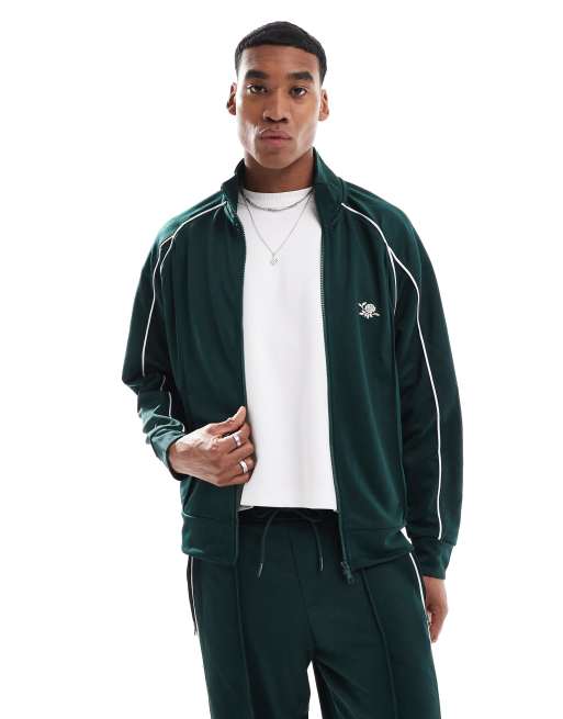 Bershka piped co-ord track jacket in green