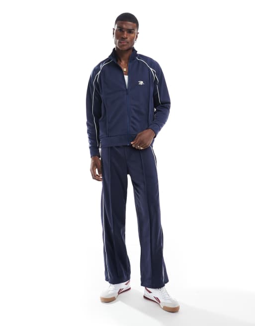 Bershka piped co-ord track wide leg jogger in blue