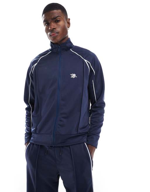 Bershka piped track jacket in blue (part of a set)