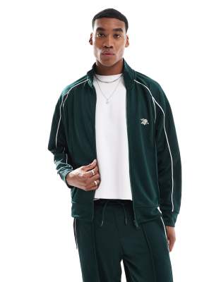 piped track jacket in green - part of a set