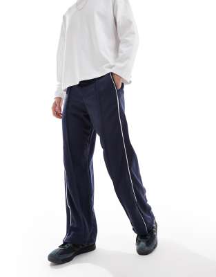 piped track wide leg track pants in blue - part of a set