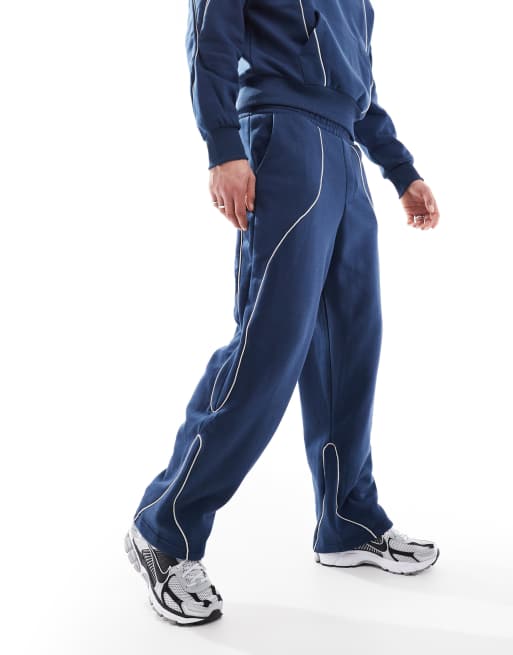 Bershka piped wide leg trackies in blue (part of a set), 2 of 5