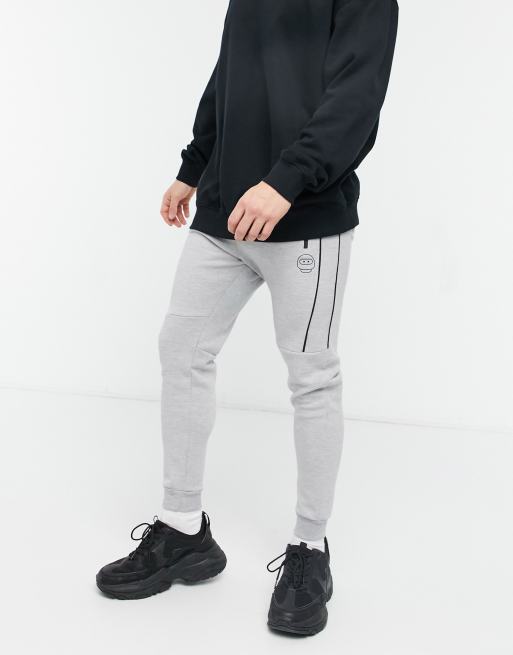 Bershka pique sweatpants in gray with reflective trim