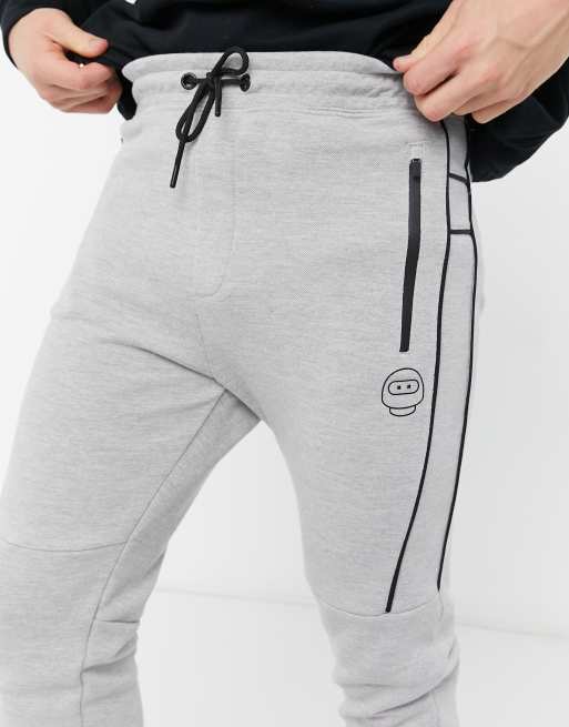 Bershka pique trackies in grey with reflective piping, 3 of 4
