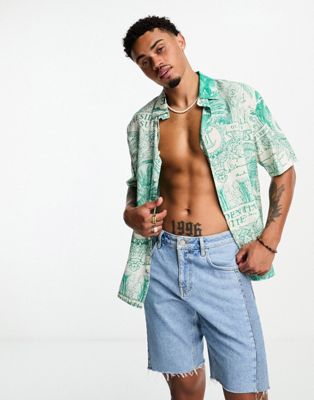 Bershka placement printed shirt in white and green - ASOS Price Checker
