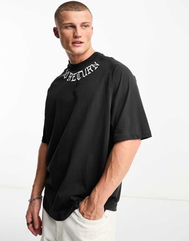 Bershka placement printed t-shirt in washed charcoal