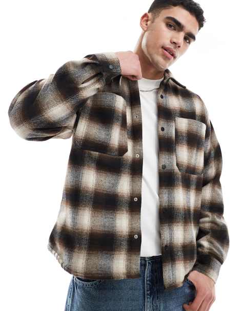 Bershka plaid washed shirt in brown - view 1