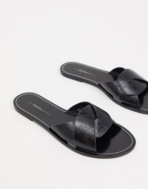 Bershka plaited sandal in black
