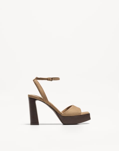 Bershka – Plateau-Sandalen in Beige mit hohem Absatz - view 1