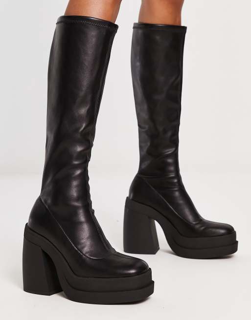 BERSHKA 厚底ブーツ 黒 37 Bershka Women's Black Ankle Platform Zipper Combat Style