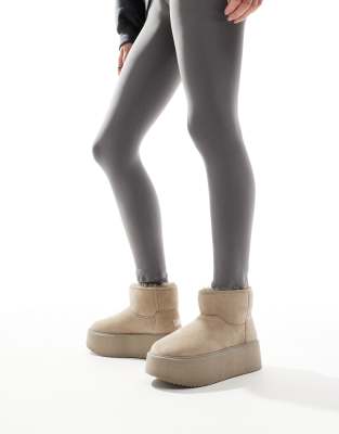 Bershka platform cosy boots in taupe