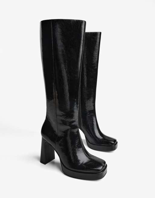 Bershka Platform heel boots in black, 3 of 5