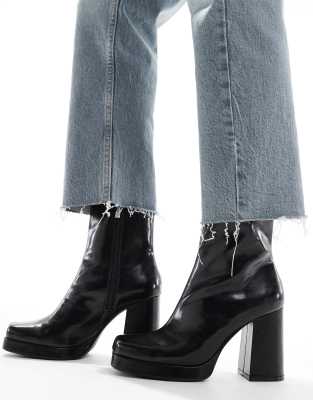 Bershka Platform Heeled Ankle Boots In Black