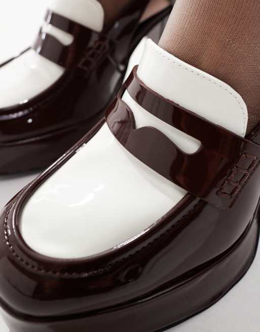 Bershka platform heeled loafers in brown
