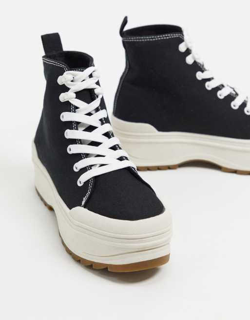 Bershka platform high top canvas sneakers in black