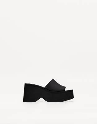 Bershka platform mule sandals in black - view 1